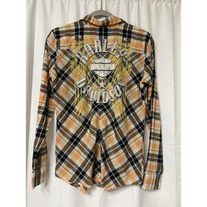 HARLEY DAVIDSON Lightweight Plaid Shirt Womens M Western Rhinestone
